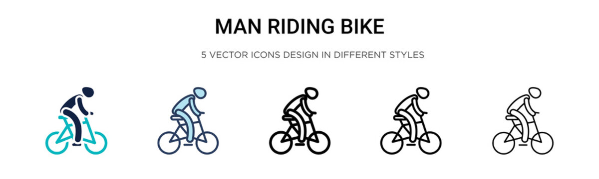 Man Riding Bike Icon In Filled, Thin Line, Outline And Stroke Style. Vector Illustration Of Two Colored And Black Man Riding Bike Vector Icons Designs Can Be Used For Mobile, Ui, Web