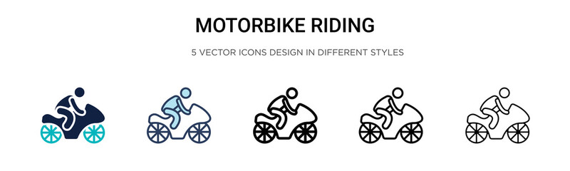 Motorbike riding icon in filled, thin line, outline and stroke style. Vector illustration of two colored and black motorbike riding vector icons designs can be used for mobile, ui, web