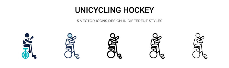 Fototapeta premium Unicycling hockey icon in filled, thin line, outline and stroke style. Vector illustration of two colored and black unicycling hockey vector icons designs can be used for mobile, ui, web