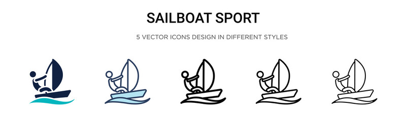 Sailboat sport icon in filled, thin line, outline and stroke style. Vector illustration of two colored and black sailboat sport vector icons designs can be used for mobile, ui, web