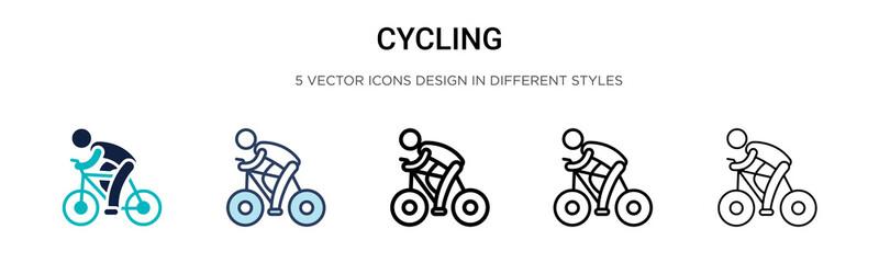 Fototapeta premium Cycling icon in filled, thin line, outline and stroke style. Vector illustration of two colored and black cycling vector icons designs can be used for mobile, ui, web