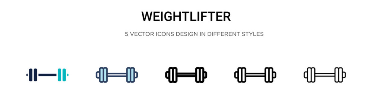 Weightlifter icon in filled, thin line, outline and stroke style. Vector illustration of two colored and black weightlifter vector icons designs can be used for mobile, ui, web