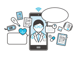 オンライン診療のベクターアイコン　スマホ　男性医師