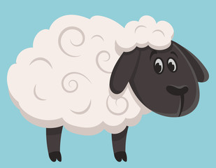 Standing cute sheep. Farm animal in cartoon style.