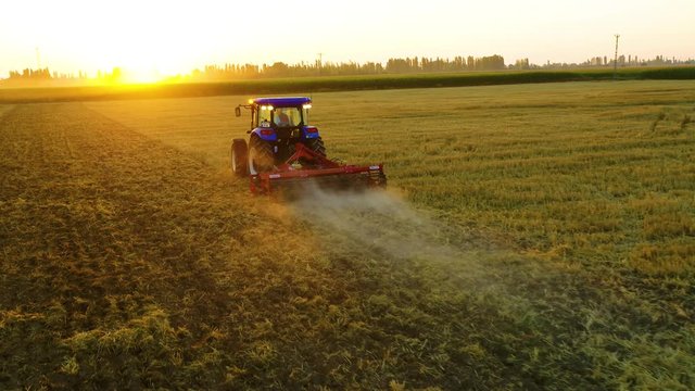 aerial view of tractor in field