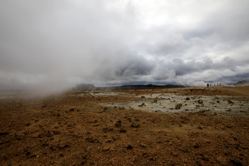 Hverir / Iceland - August 30, 2017: Hverir geothermal and sulfur area near Namafjall mountain,...