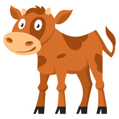 Standing cute calf. Farm animal in cartoon style.