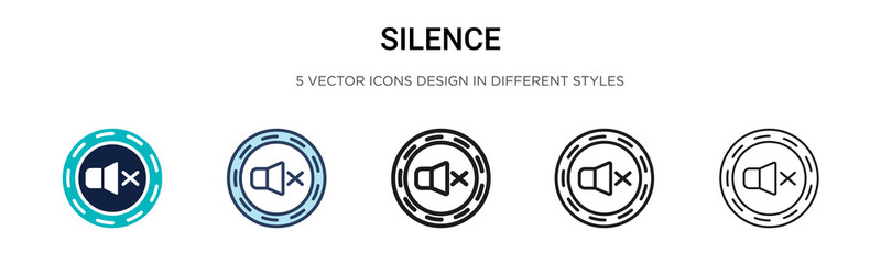 Silence icon in filled, thin line, outline and stroke style. Vector illustration of two colored and black silence vector icons designs can be used for mobile, ui, web