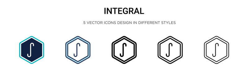 Integral sign icon in filled, thin line, outline and stroke style. Vector illustration of two colored and black integral sign vector icons designs can be used for mobile, ui, web