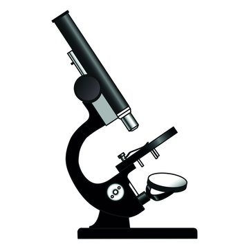 Vector image of a microscope. Scientific or medical laboratory equipment for experiments. The study of the virus, coronavirus, microbes.