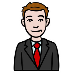 laughing businessman with suit and red tie. torso, cartoon, illustration, avatar, vector.