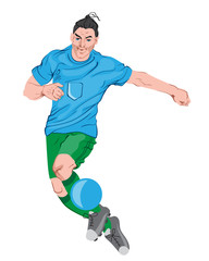 Young man playing football. Colorful clothes and boots