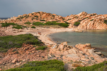 The wild and spectacular coast of the island of Caprera in the Maddalena archipelago in Sardinia,...