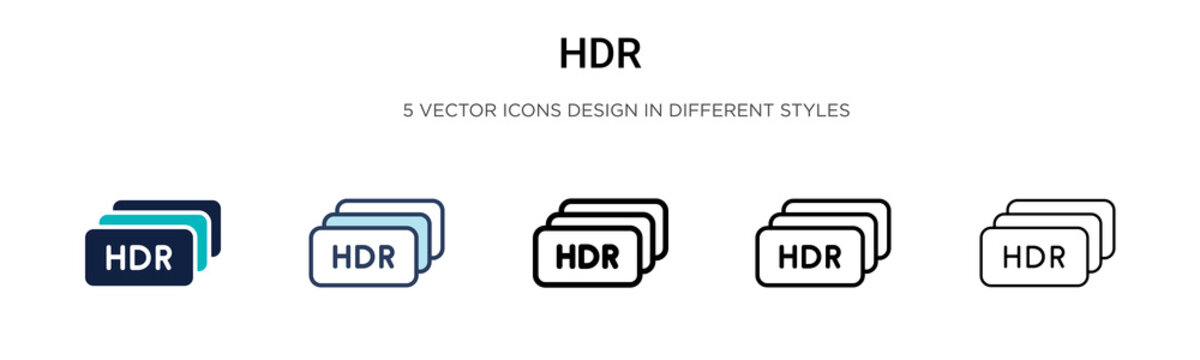 Hdr icon in filled, thin line, outline and stroke style. Vector illustration of two colored and black hdr vector icons designs can be used for mobile, ui, web