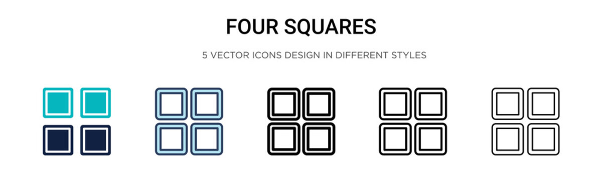 Four squares icon in filled, thin line, outline and stroke style. Vector illustration of two colored and black four squares vector icons designs can be used for mobile, ui, web