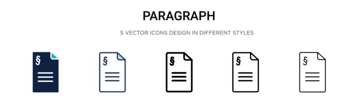 Paragraph icon in filled, thin line, outline and stroke style. Vector illustration of two colored and black paragraph vector icons designs can be used for mobile, ui, web