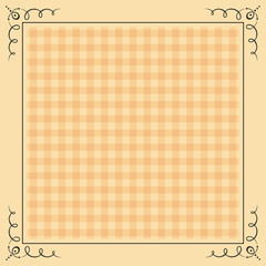 Checkered seamless pattern background, brownish shades, with ornamented corners. Ideal for kitchen/food recipe template, vector