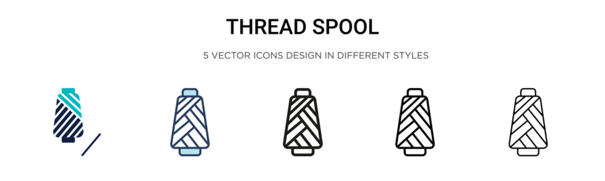 Thread spool icon in filled, thin line, outline and stroke style. Vector illustration of two colored and black thread spool vector icons designs can be used for mobile, ui, web