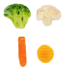 Pile of frozen vegetables isolated on white