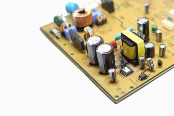 Burned up integrated circuit on circuit board.