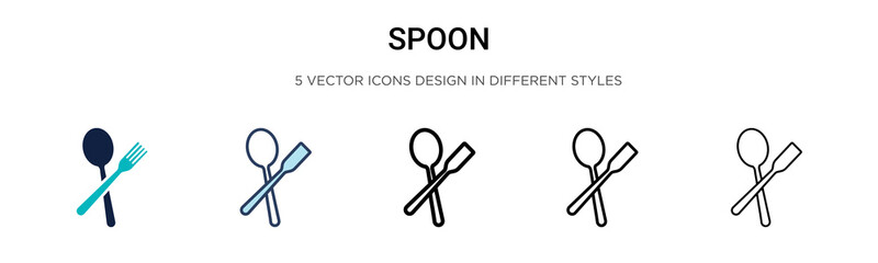 Spoon icon in filled, thin line, outline and stroke style. Vector illustration of two colored and black spoon vector icons designs can be used for mobile, ui, web