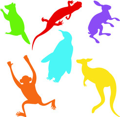 Children's animals pattern. Colorful animals. Raccoon, lizard, hare, penguin, monkey, kangaroo. Vector pattern.