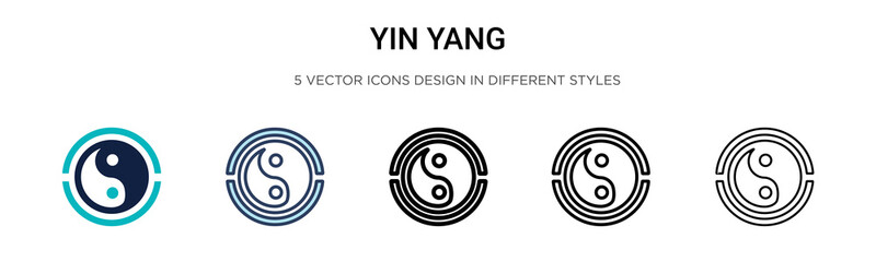 Yin yang icon in filled, thin line, outline and stroke style. Vector illustration of two colored and black yin yang vector icons designs can be used for mobile, ui, web - obrazy, fototapety, plakaty