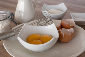 Focus on the ingredients for baking a cake