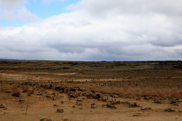 Hverir / Iceland - August 30, 2017: Landscape near Hverir fumarole area, Myvatn Lake area, Iceland, Europe