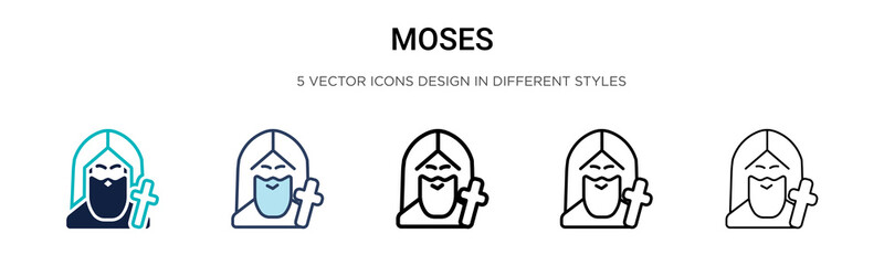Moses icon in filled, thin line, outline and stroke style. Vector illustration of two colored and black moses vector icons designs can be used for mobile, ui, web