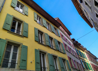 Obraz premium Old town Lausanne, Switzerland. The medieval city developed around the Cité promontory sculpted by the Flon and Louve rivers.