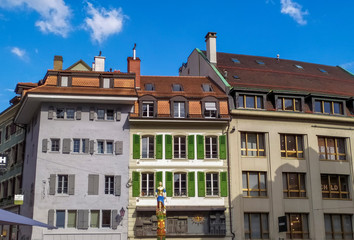 Old town Lausanne, Switzerland. The medieval city developed around the Cité promontory sculpted by the Flon and Louve rivers.
