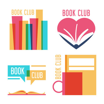 Colorful set of logo for book club vector isolated