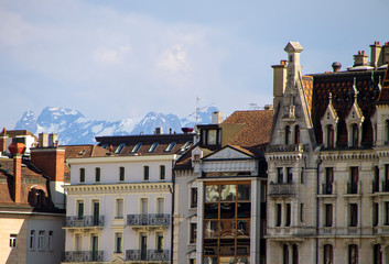Old town Lausanne, Switzerland. The medieval city developed around the Cité promontory sculpted by the Flon and Louve rivers.
