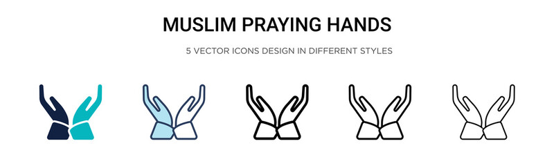 Fototapeta na wymiar Muslim praying hands icon in filled, thin line, outline and stroke style. Vector illustration of two colored and black muslim praying hands vector icons designs can be used for mobile, ui, web