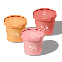 Vector Recyclable Ice Cream Paper Cup Jar for Food Snack Cosmetics Skincare Healthcare 3D Sunshine Illustration