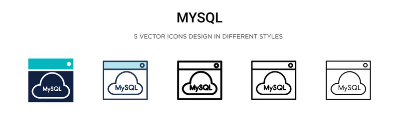 Mysql icon in filled, thin line, outline and stroke style. Vector illustration of two colored and black mysql vector icons designs can be used for mobile, ui, web