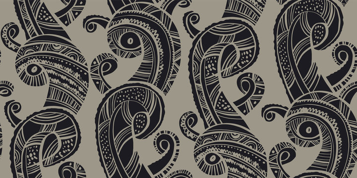 Scandinavian vibes tribal waves seamless pattern