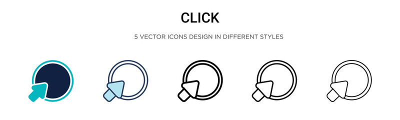 Fototapeta premium Click icon in filled, thin line, outline and stroke style. Vector illustration of two colored and black click vector icons designs can be used for mobile, ui, web