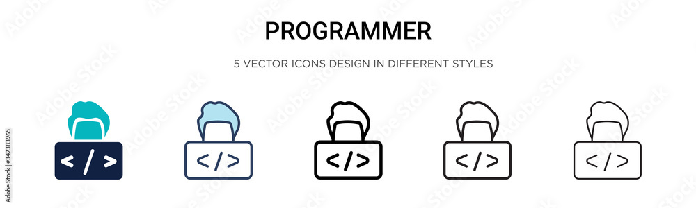 Wall mural programmer icon in filled, thin line, outline and stroke style. vector illustration of two colored a