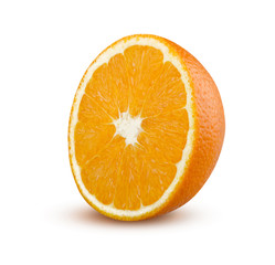 Half of Juicy Orange Isolated on White Background. Close Up of Fresh Orange Fruit Slice