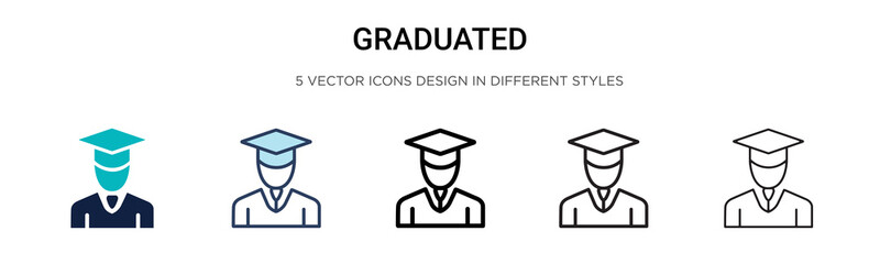 Graduated icon in filled, thin line, outline and stroke style. Vector illustration of two colored and black graduated vector icons designs can be used for mobile, ui, web