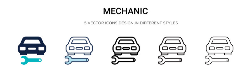 Obraz premium Mechanic icon in filled, thin line, outline and stroke style. Vector illustration of two colored and black mechanic vector icons designs can be used for mobile, ui, web