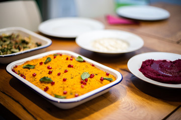 Freshly made vegan and vegetarian dishes ready to be served