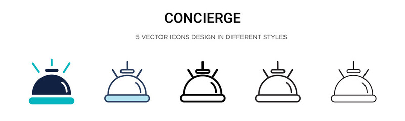 Concierge icon in filled, thin line, outline and stroke style. Vector illustration of two colored and black concierge vector icons designs can be used for mobile, ui, web