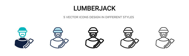 Lumberjack icon in filled, thin line, outline and stroke style. Vector illustration of two colored and black lumberjack vector icons designs can be used for mobile, ui, web