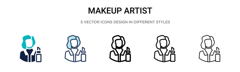 Makeup artist icon in filled, thin line, outline and stroke style. Vector illustration of two colored and black makeup artist vector icons designs can be used for mobile, ui, web