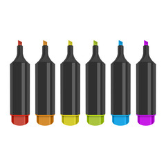 Colorful marker pen set on isolated background with clipping path. Vivid highlighter and blank space for your design or montage. Vector eps 10 format