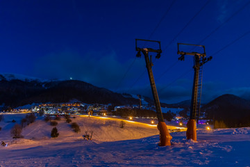 evening skiing in ski center Donovaly, Low Tatras, Slovakia