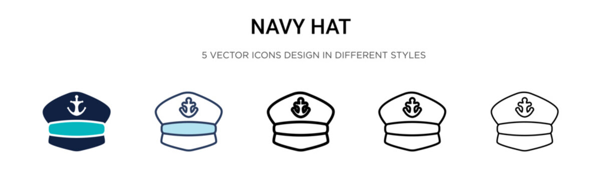Navy hat icon in filled, thin line, outline and stroke style. Vector illustration of two colored and black navy hat vector icons designs can be used for mobile, ui, web